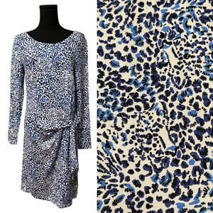 Lilly Pulitzer Bryson Long Sleeve Jersey Dress Snow Leopard Blue White Small